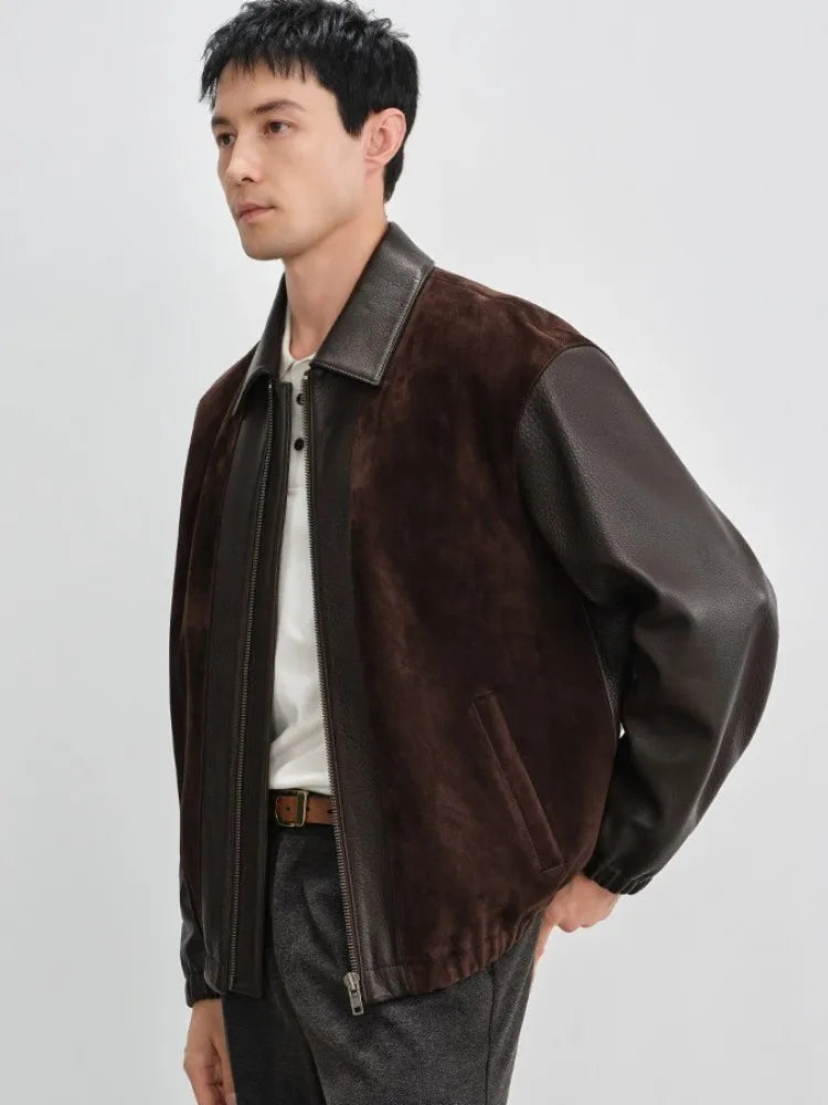 Veste homme en cuir à empiècements contrastants – CLEVI Paris