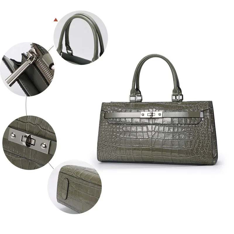 Sac Baguette Femme Cuir Croco Brillant Verrou Argenté Gris – CLEVI Paris