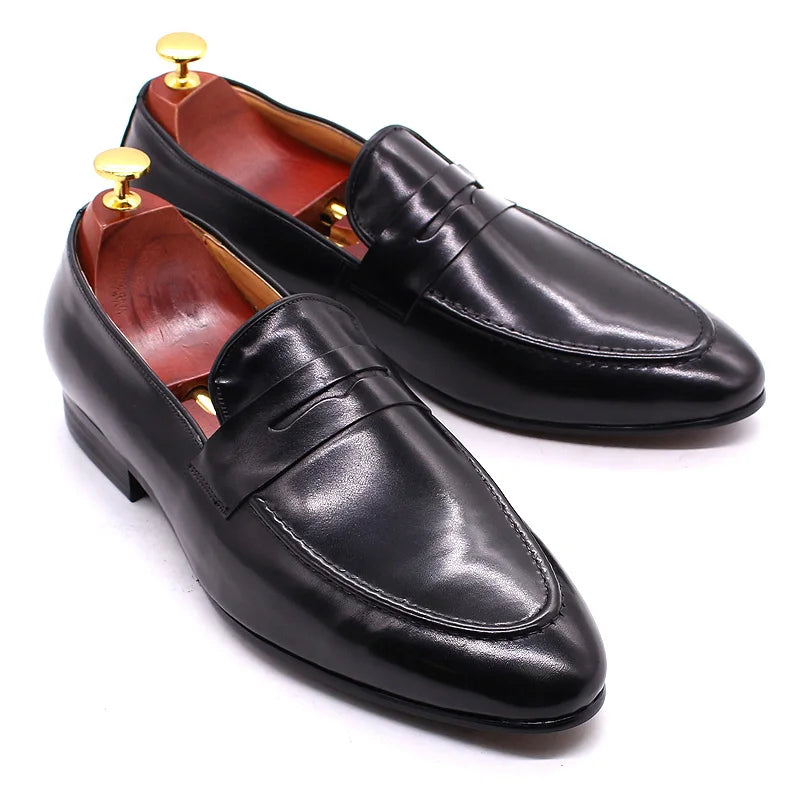 Penny Loafer Cuir Véritable Homme Peint à la Main Slip-On Mariage & Business – CLEVI Paris