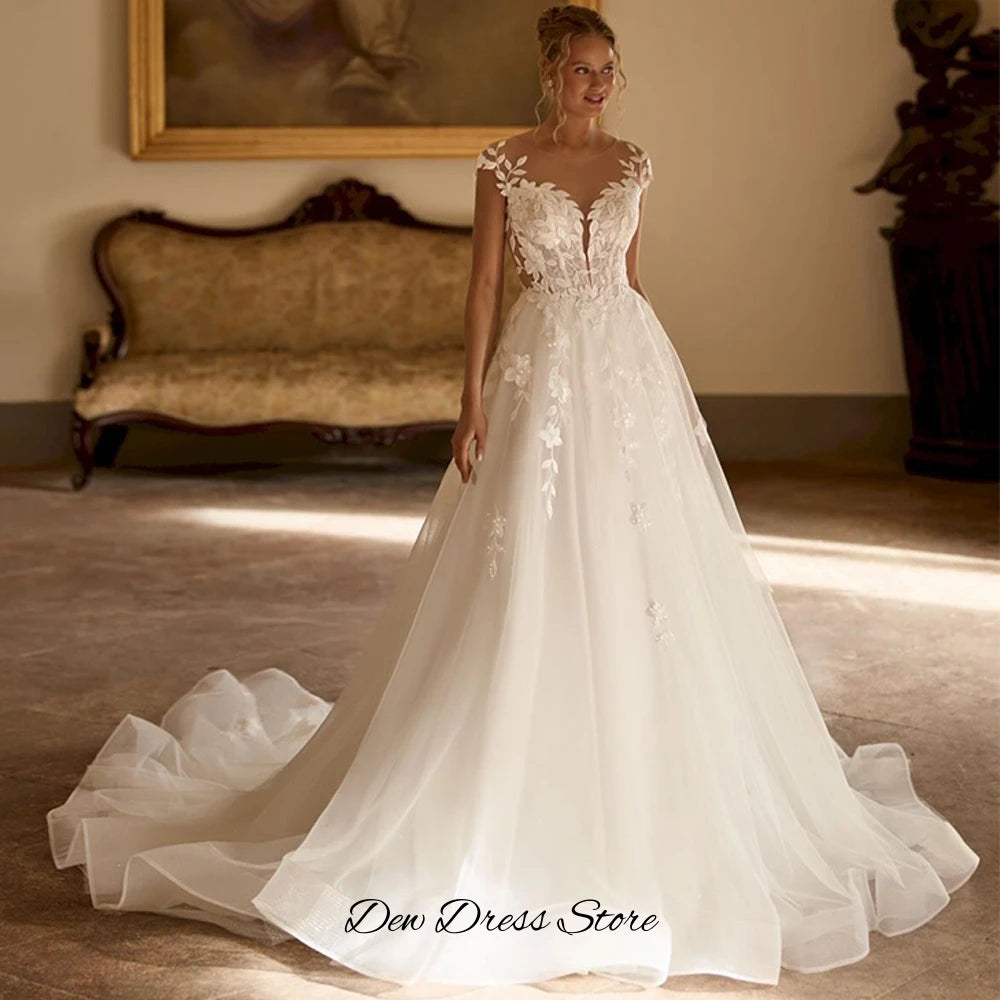Robe de mariée en organza, ligne A et appliques - CLEVI Paris