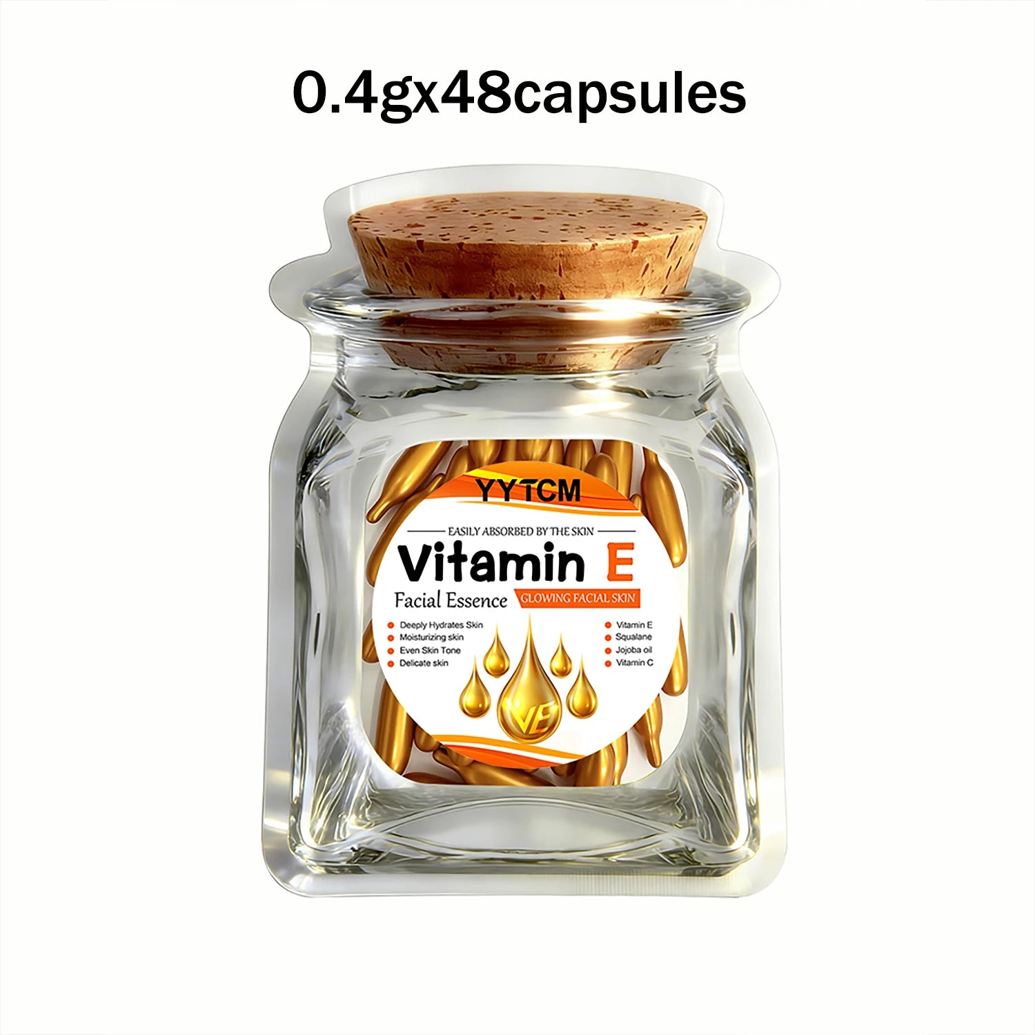 Capsules Essence Vitamine E & Squalane – Hydratation Profonde, Éclat & Lissage de la Peau