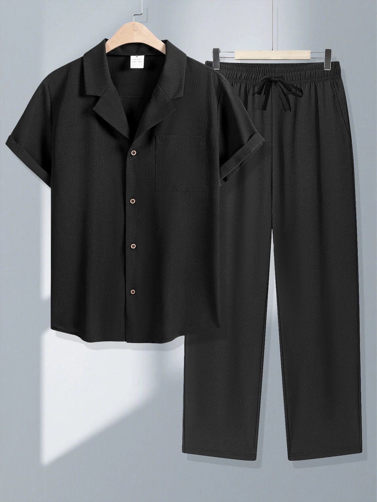 Ensemble 2 Pièces Homme Soie Glacée Polo Manches Courtes + Pantalon Long Casual Été – CLEVI Paris