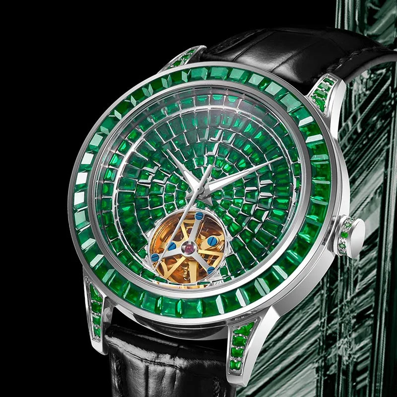 Montre HAEMMER 5037 – Tourbillon Automatique, Cadran Diamant, Bracelet Cuir, Verre Hardlex, Étanche 3 ATM – CLEVI Paris