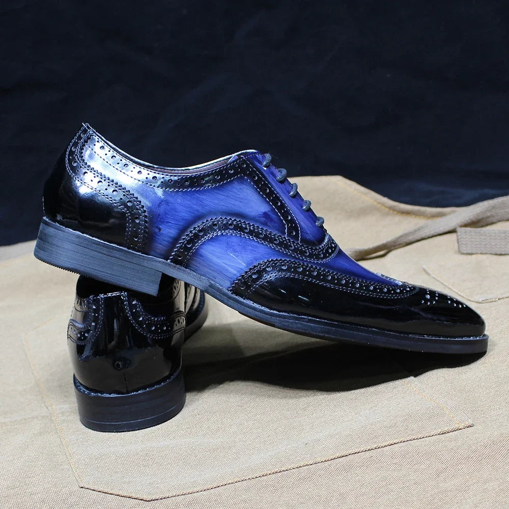 Oxford homme en cuir verni bleu à lacets – CLEVI Paris