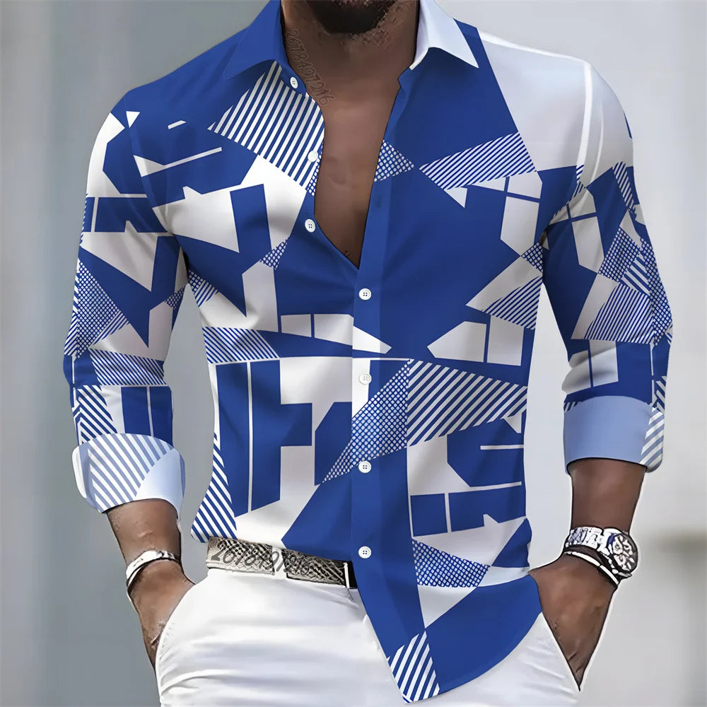 Chemise Homme Color Block à Manches Longues – CLEVI Paris
