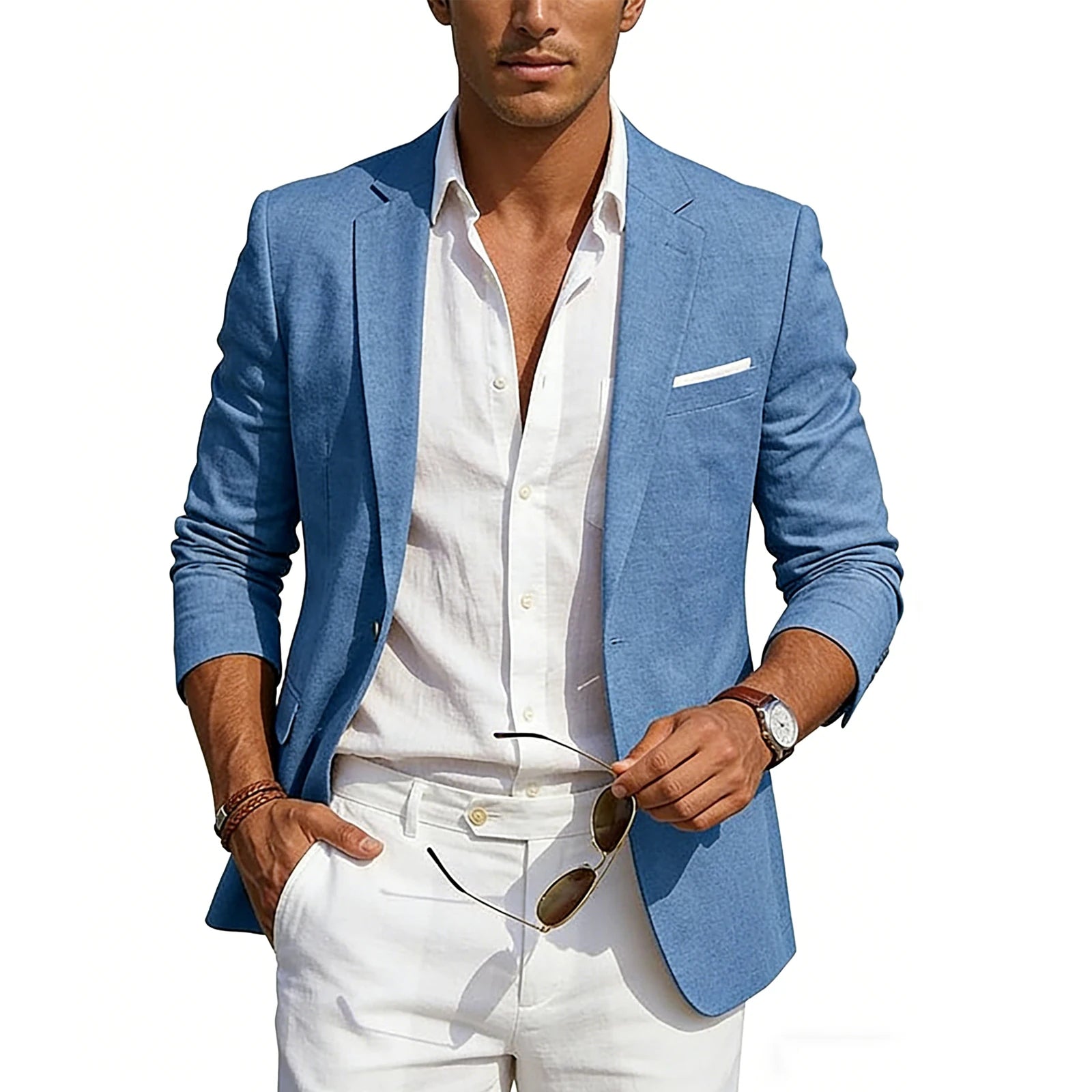 Blazer Homme Casual Lin Slim Fit Léger Un Bouton Mariage Plage – CLEVI Paris