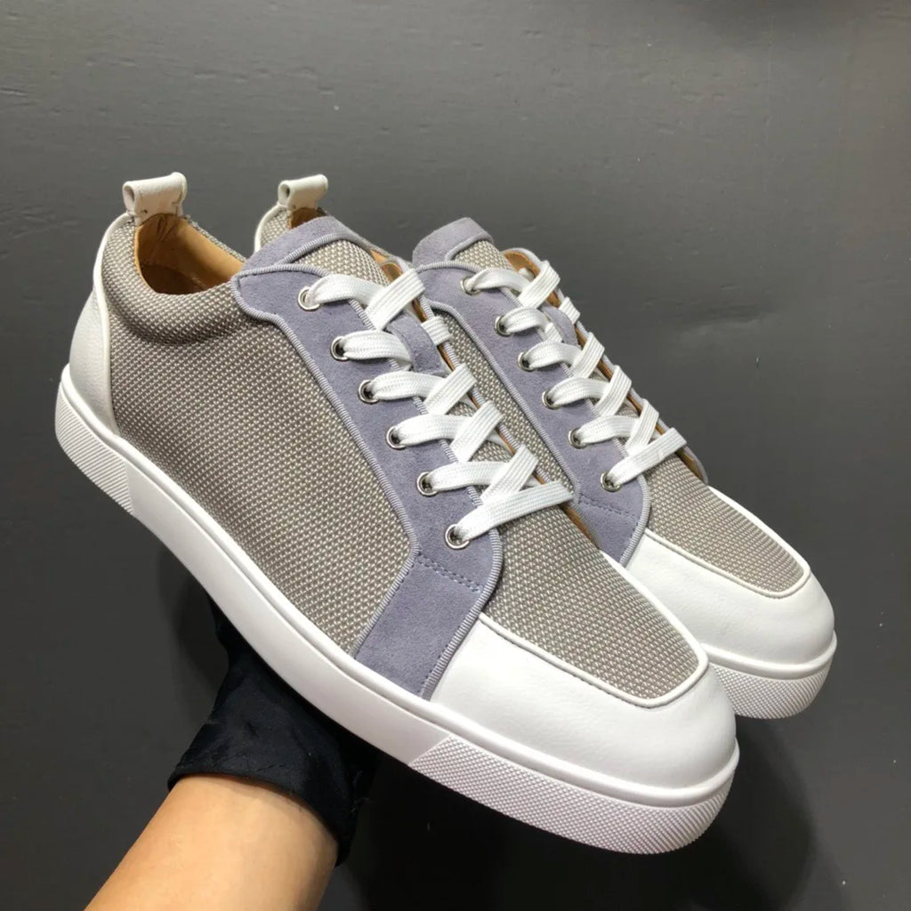 Sneakers Cuir Véritable Semelle Rouge Blanc Gris Unisexe – CLEVI Paris