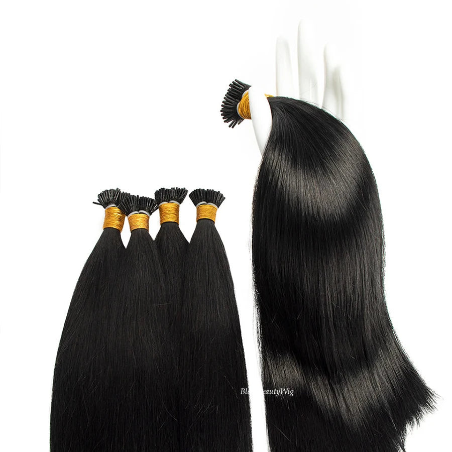 Extensions I-Tip Yaki Straight Cheveux Brésiliens Remy 100g | Microlink Pré-Collées | Noir, Brun, Naturel | 10-30 Pouces – CLEVI Paris