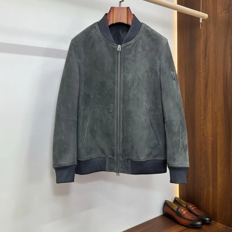 Bomber homme en cuir aspect daim – CLEVI Paris
