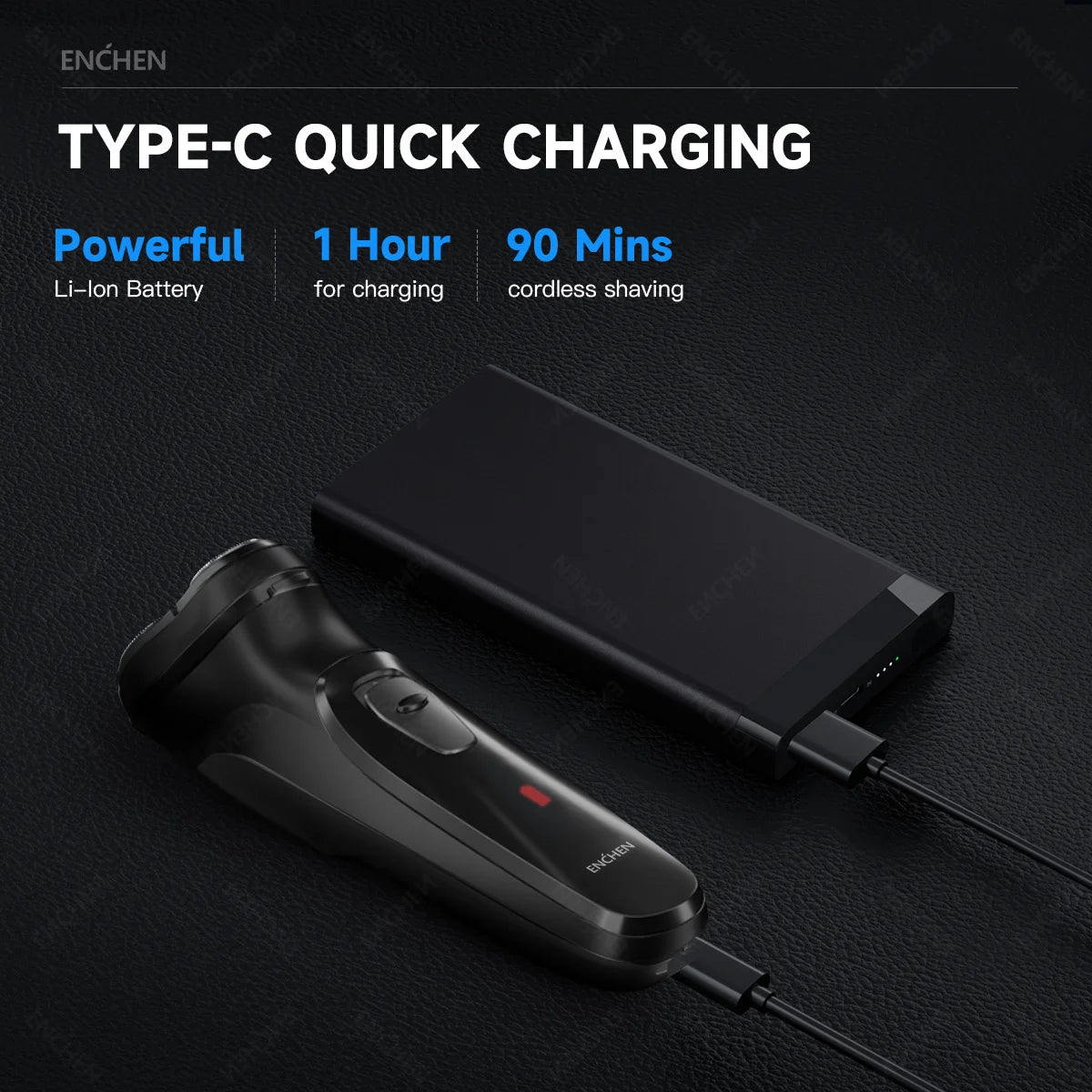 Rasoir Rotatif Électrique Homme ENCHEN Blackstone | 3D Tête Flottante USB Charge Rapide – CLEVI Paris