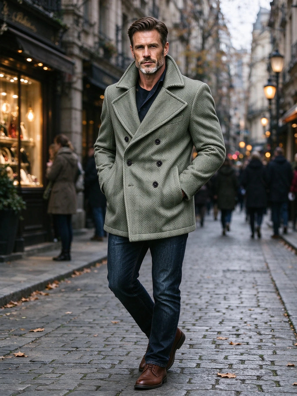 Manteau homme court à chevrons en laine mélangée – CLEVI Paris