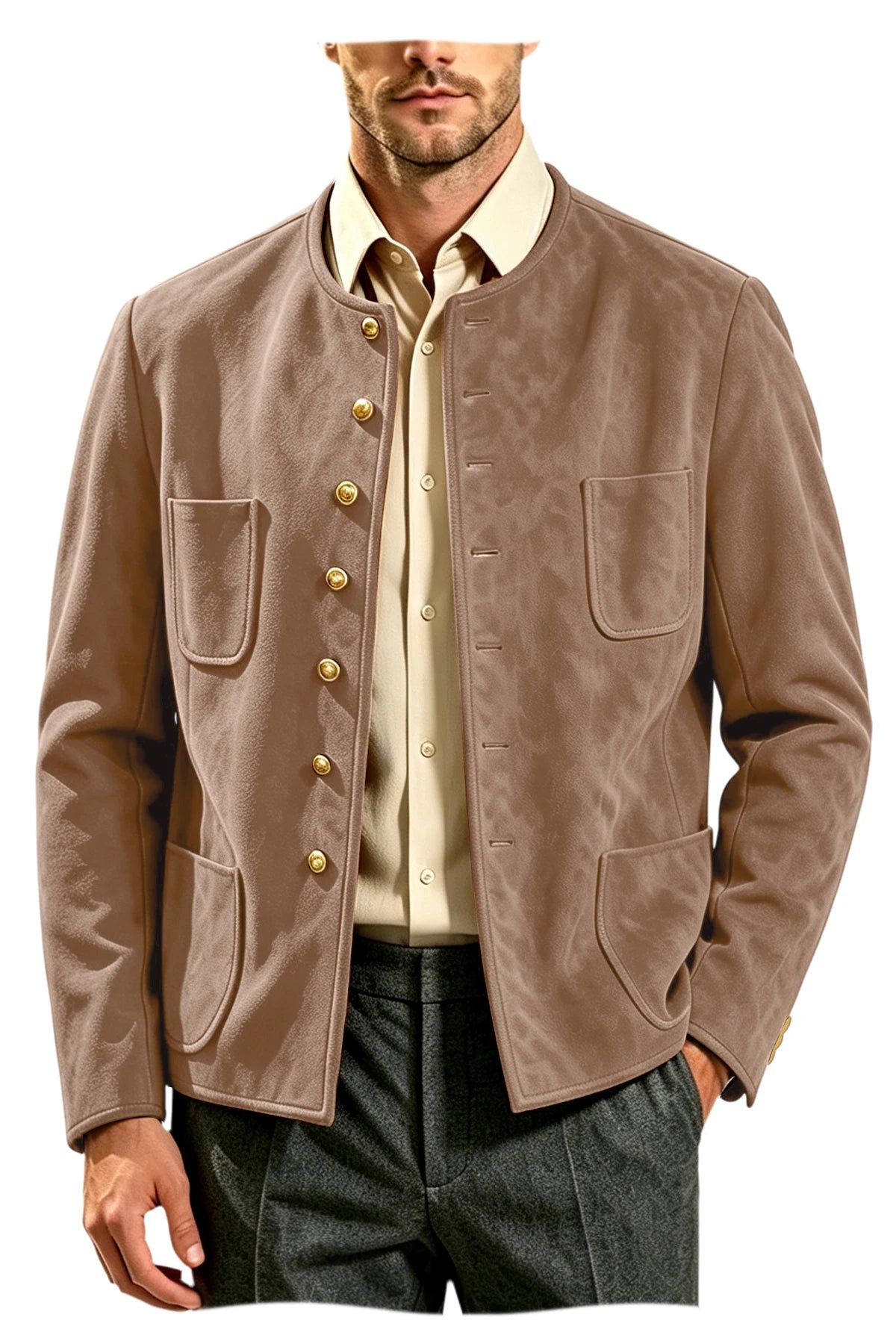 Veste homme vintage en suédine à col montant – CLEVI Paris
