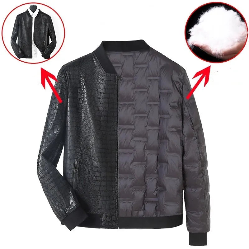 Veste homme en cuir noir motif crocodile – CLEVI Paris
