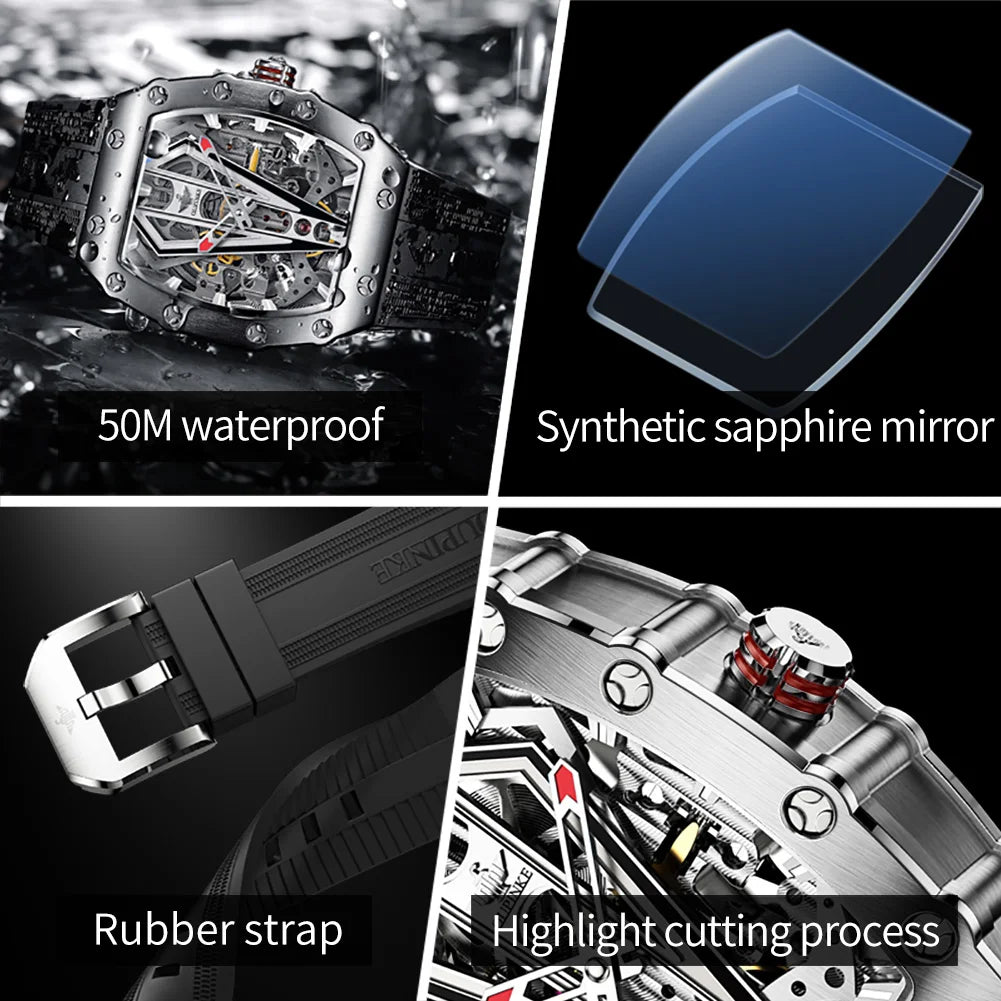 Montre Homme Automatique Squelette Tonneau Silicone Oupinke 3179 – CLEVI Paris