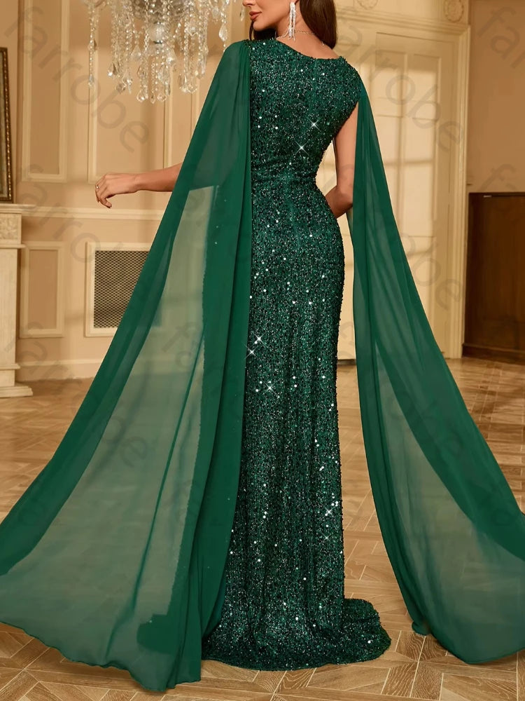 Robe de soirée longue col V en satin – CLEVI Paris