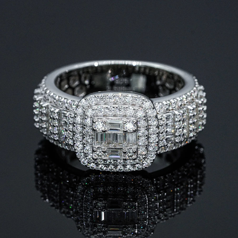Bague Femme Iced Out Moissanite Baguette Halo Argent 925 – CLEVI Paris