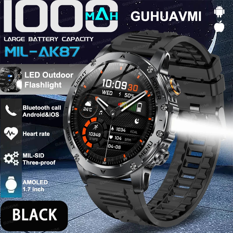 Montre connectée AK87 AMOLED avec lampe LED – CLEVI Paris