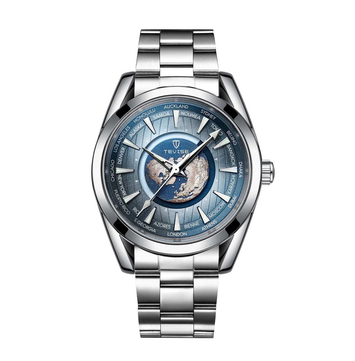 Montre Mécanique Globe Terrestre TEVISE Homme Cuir – CLEVI Paris