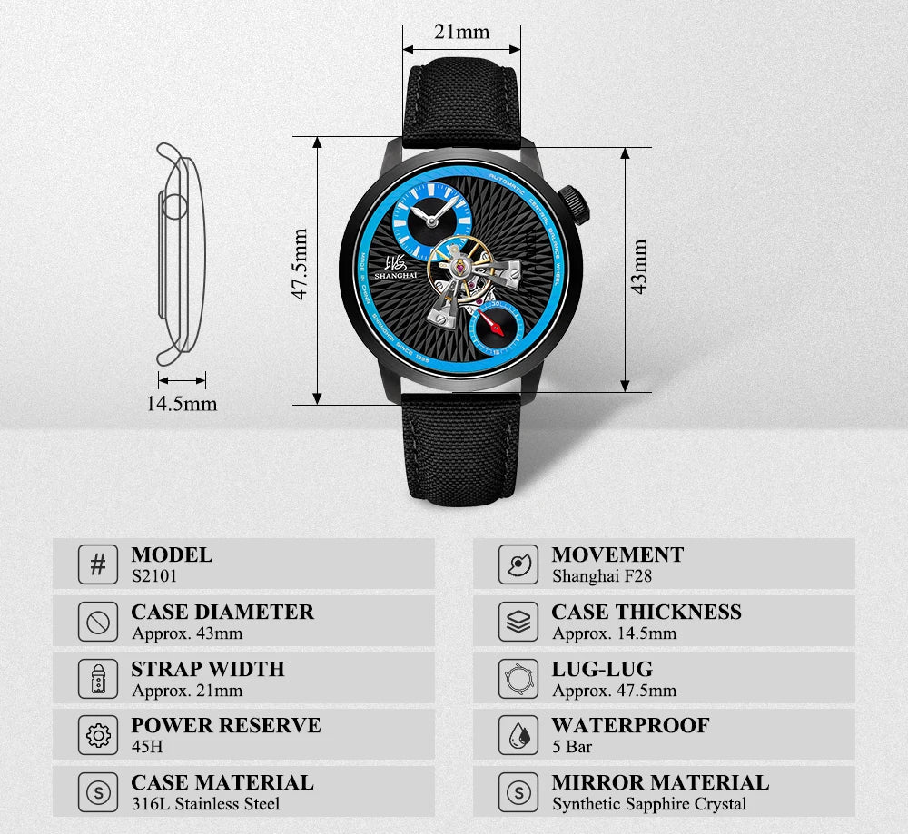 Montre Homme Mécanique Automatique Volant Central Sky Dome Verre Saphir Sphérique Étanche 5 Bars – CLEVI Paris