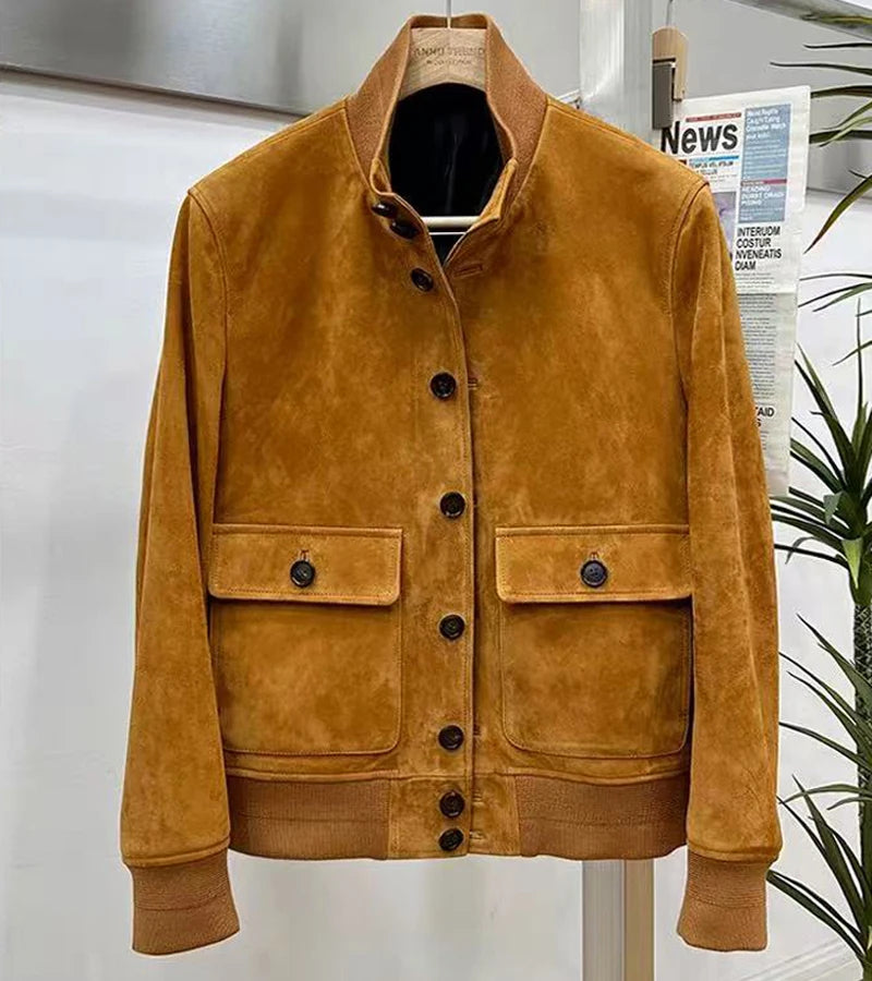Blouson homme en cuir suédé à col montant – CLEVI Paris