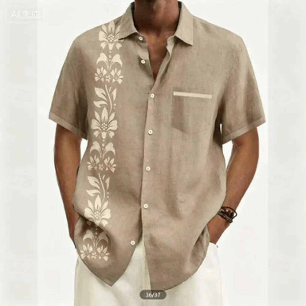 Chemise homme à fleurs en lin manches courtes – CLEVI Paris