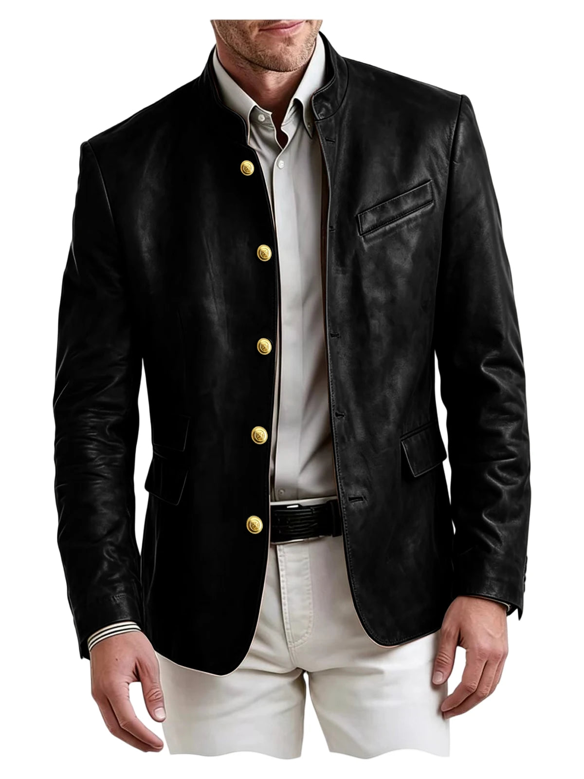 Blazer homme en similicuir, col montant – CLEVI Paris