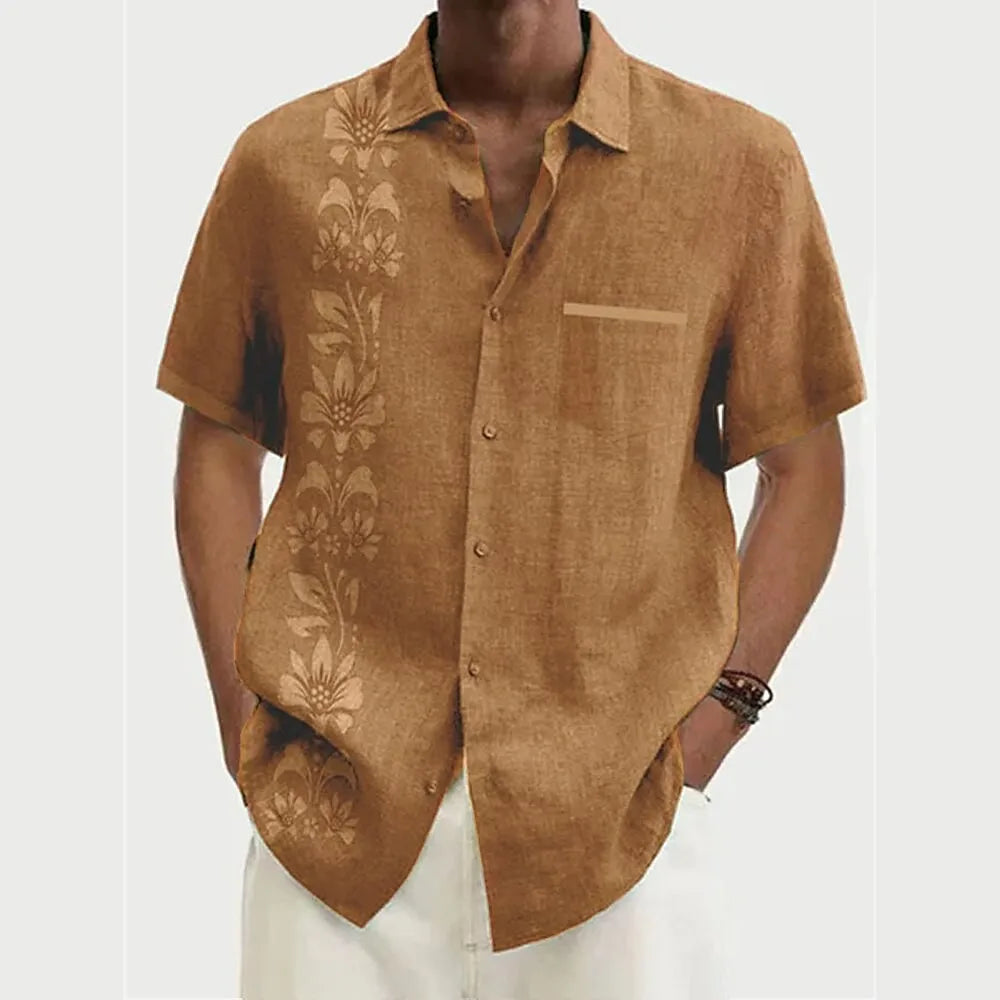 Chemise homme à fleurs en lin manches courtes – CLEVI Paris