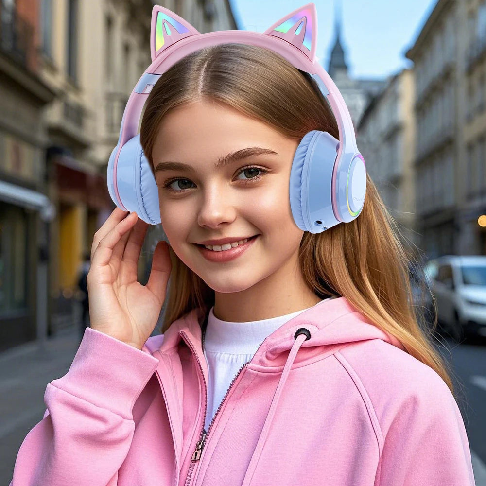 Casque Bluetooth Chat RGB Fille Enfant Micro Pliable – CLEVI Paris