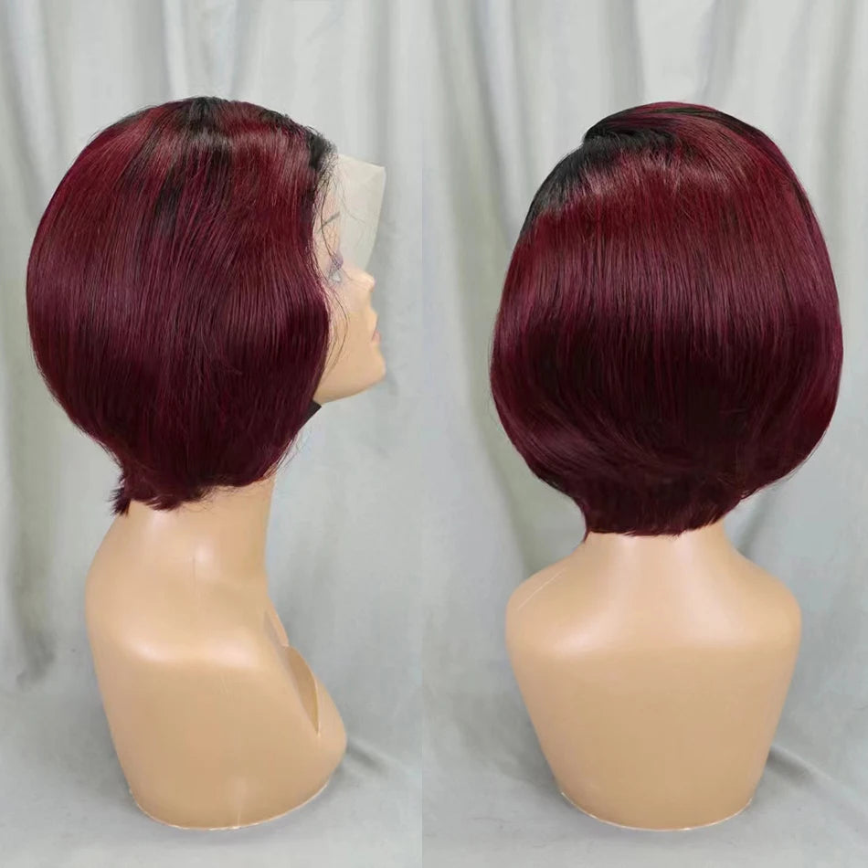 Perruque Pixie Cut Bob Courte 6 Pouces Cheveux Humains Brésiliens Lace 13x4 180% – CLEVI Paris