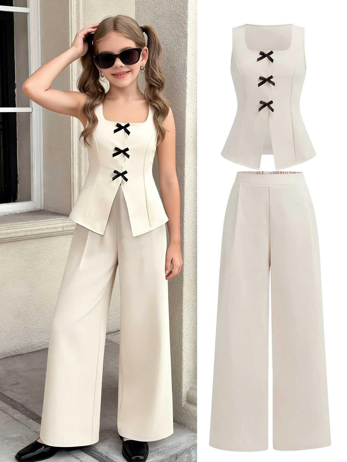 Ensemble fille kaki à pantalon large – CLEVI Paris