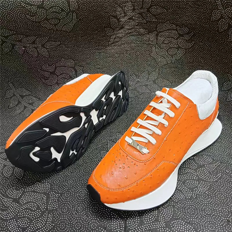 Sneakers Cuir Autruche Orange Homme Lacets – CLEVI Paris