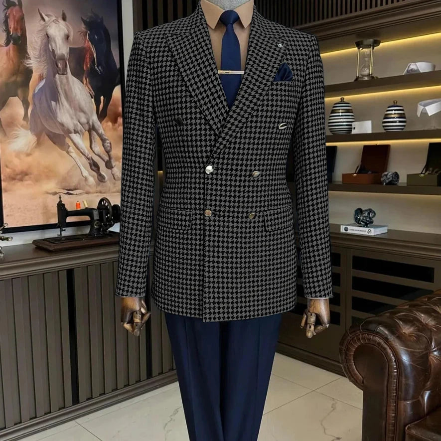 Veste blazer homme à carreaux double boutonnage – CLEVI Paris