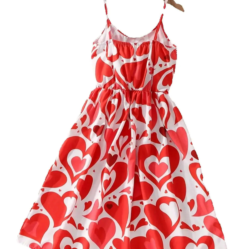 Robe fille rouge à cœurs sans manches – CLEVI Paris