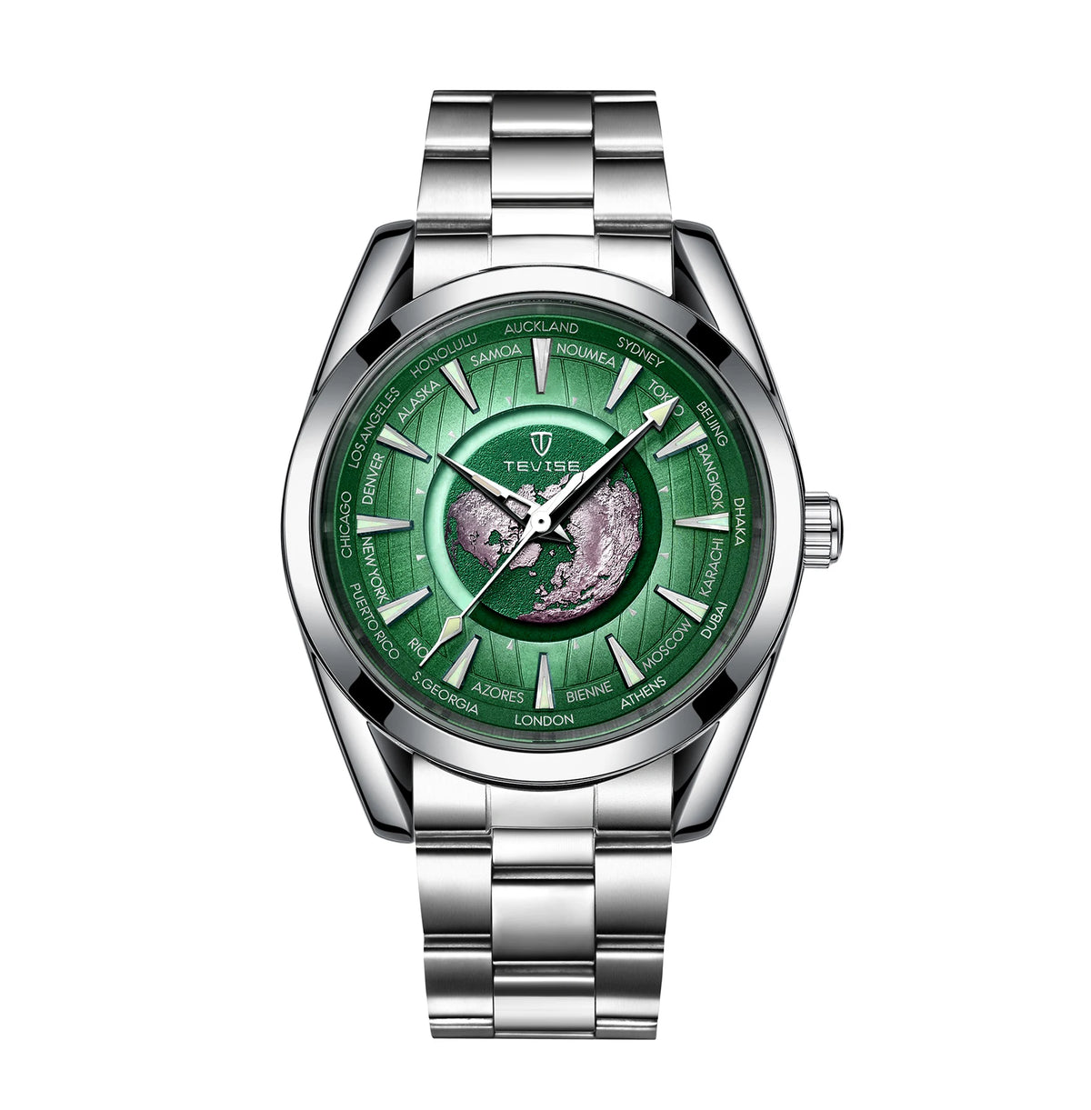 Montre Mécanique Globe Terrestre TEVISE Homme Cuir – CLEVI Paris