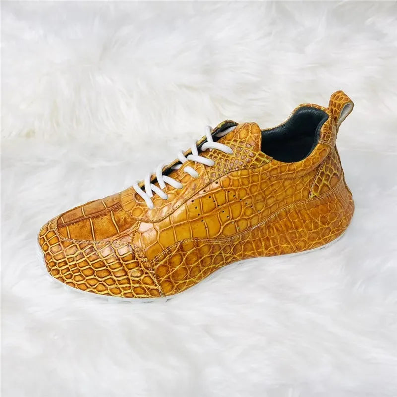 Sneakers Mi-Montantes Cuir Croco Or Peint Main Homme