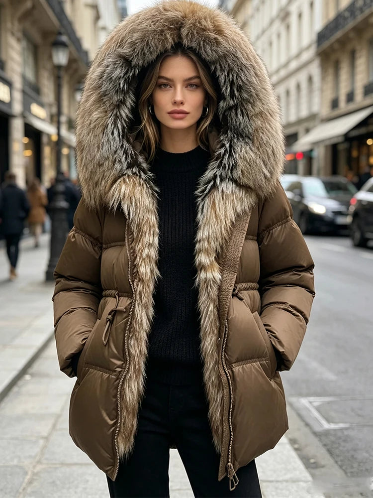 Parka duvet femme à capuche et fourrure – CLEVI Paris