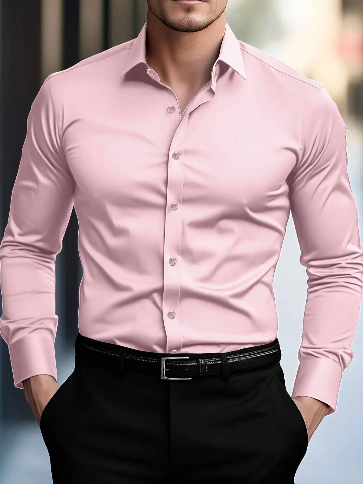 Chemise homme unie en polyester – CLEVI Paris