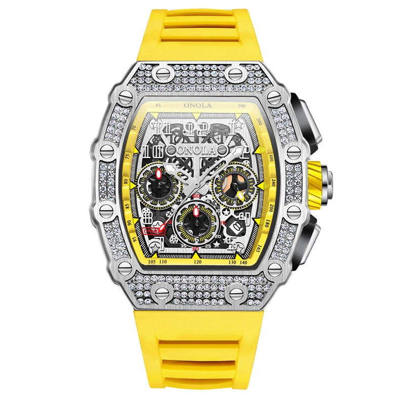 ONOLA ON6826D – Montre Automatique Homme | Diamants, Phase de Lune, Squelette, Étanche 3 Bar
