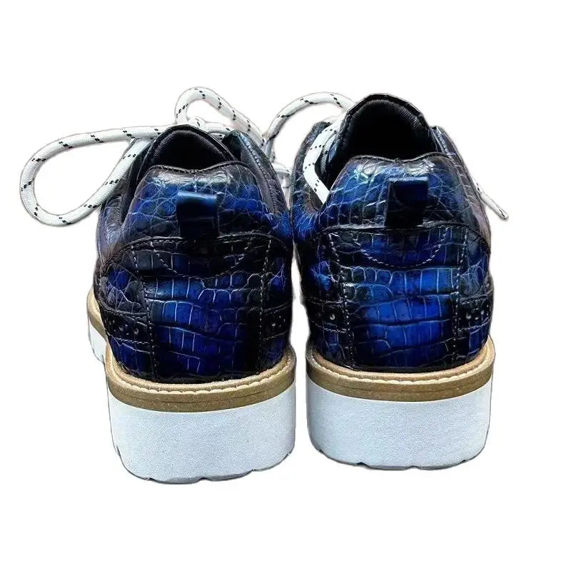 Sneakers Cuir Crocodile Homme Bout Rond Lacets Bleu – CLEVI Paris