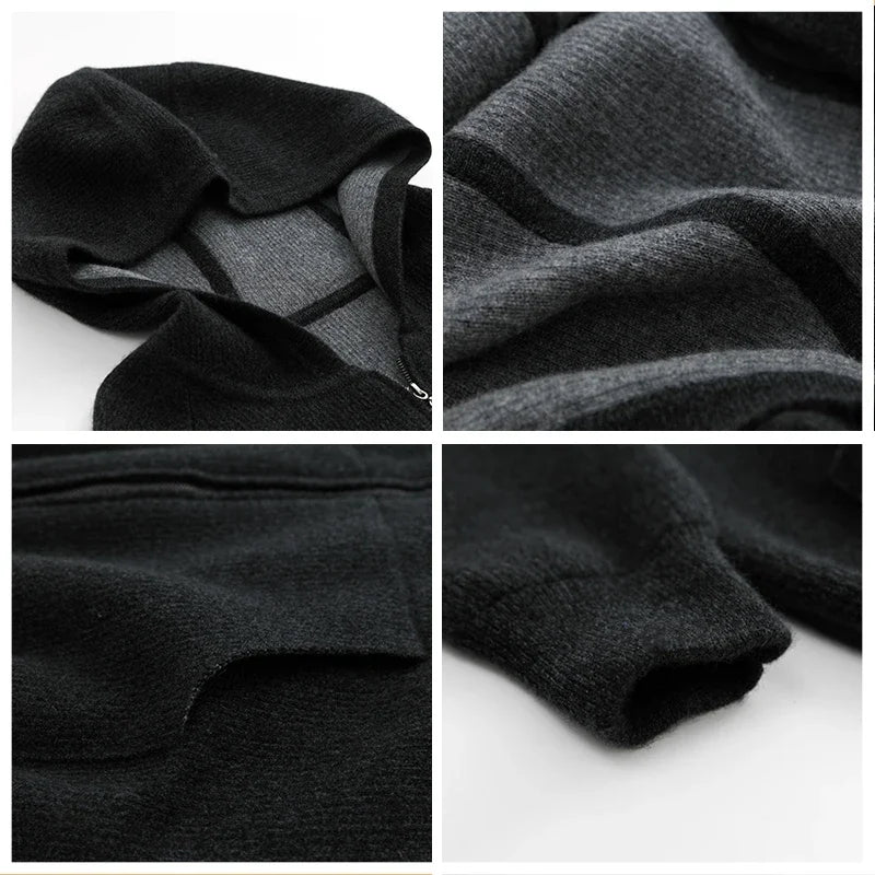 Cardigan homme cachemire zippé à capuche – CLEVI Paris