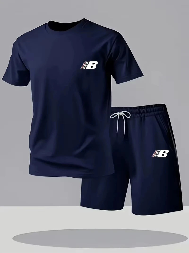 Ensemble 2 Pièces Homme T-shirt Manches Courtes + Short Sport Casual – Blanc & Noir, Bleu Marine & Noir – S à 4XL – CLEVI Paris