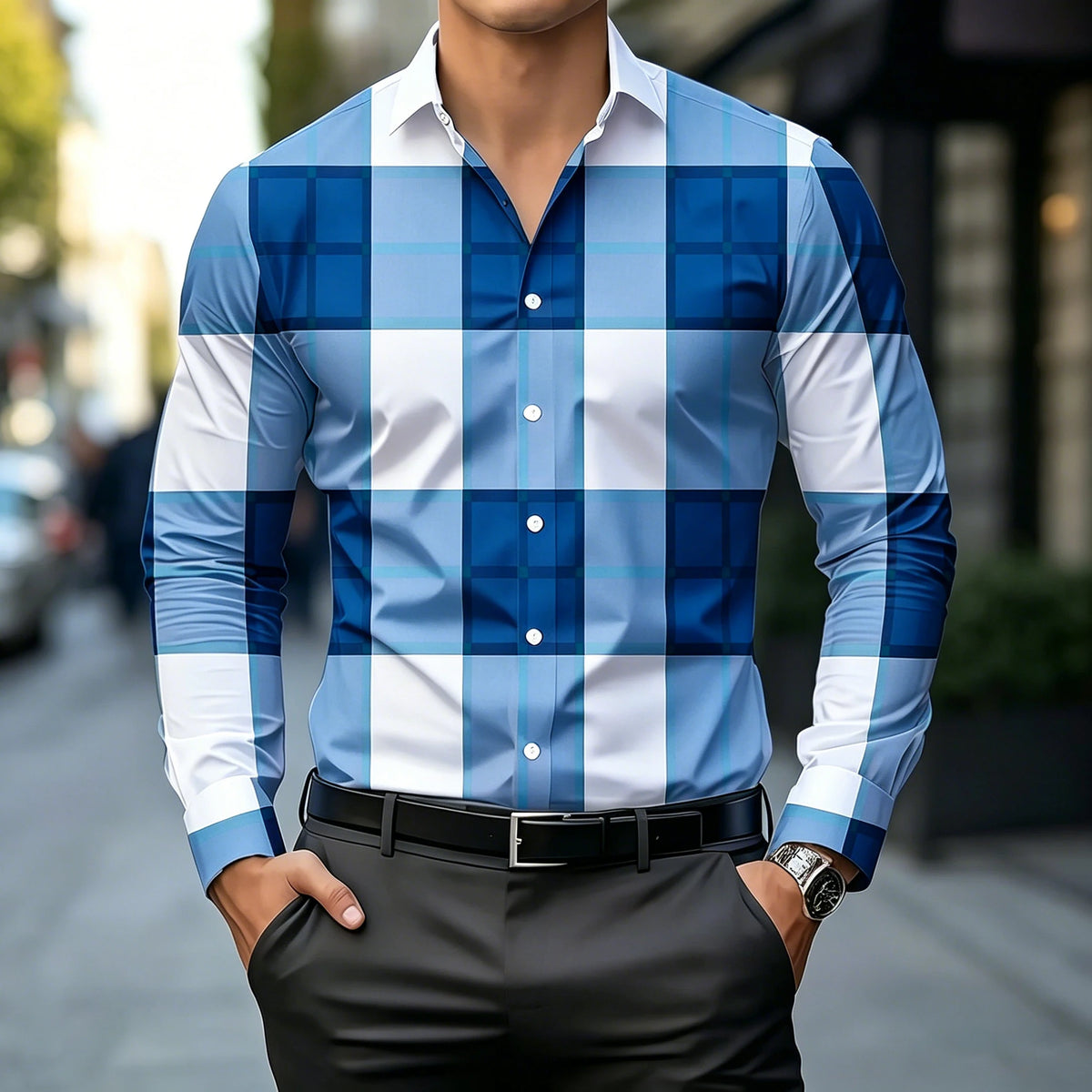 Chemise homme à carreaux manches longues – CLEVI Paris