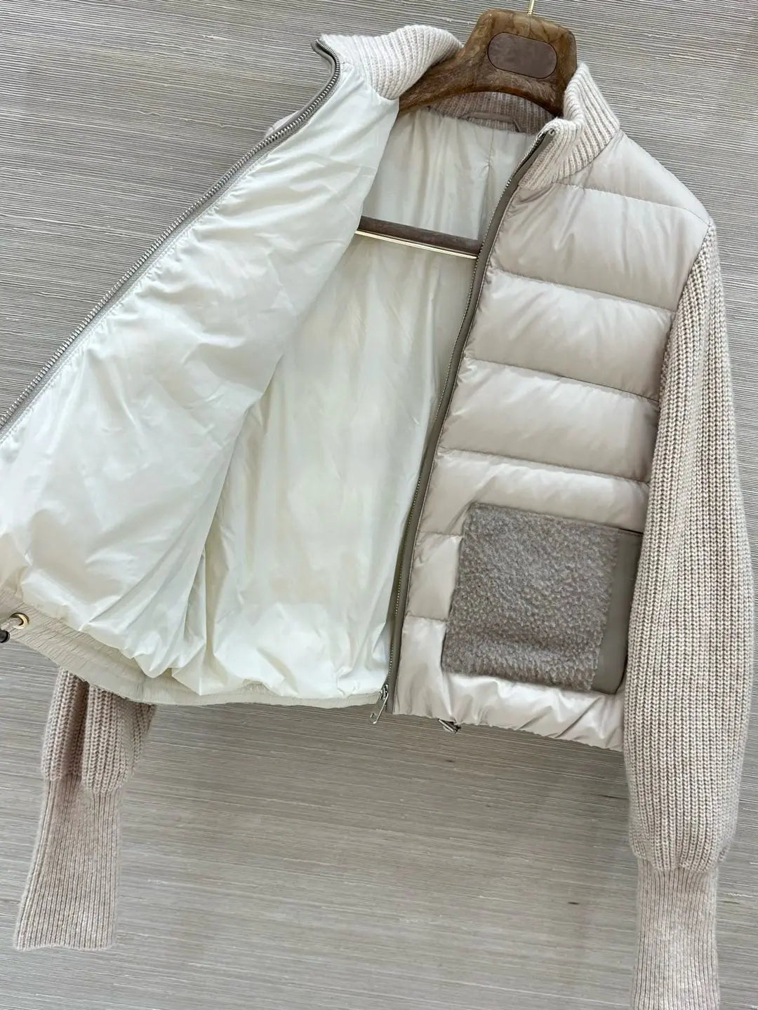 Veste femme matelassée à manches en maille – CLEVI Paris