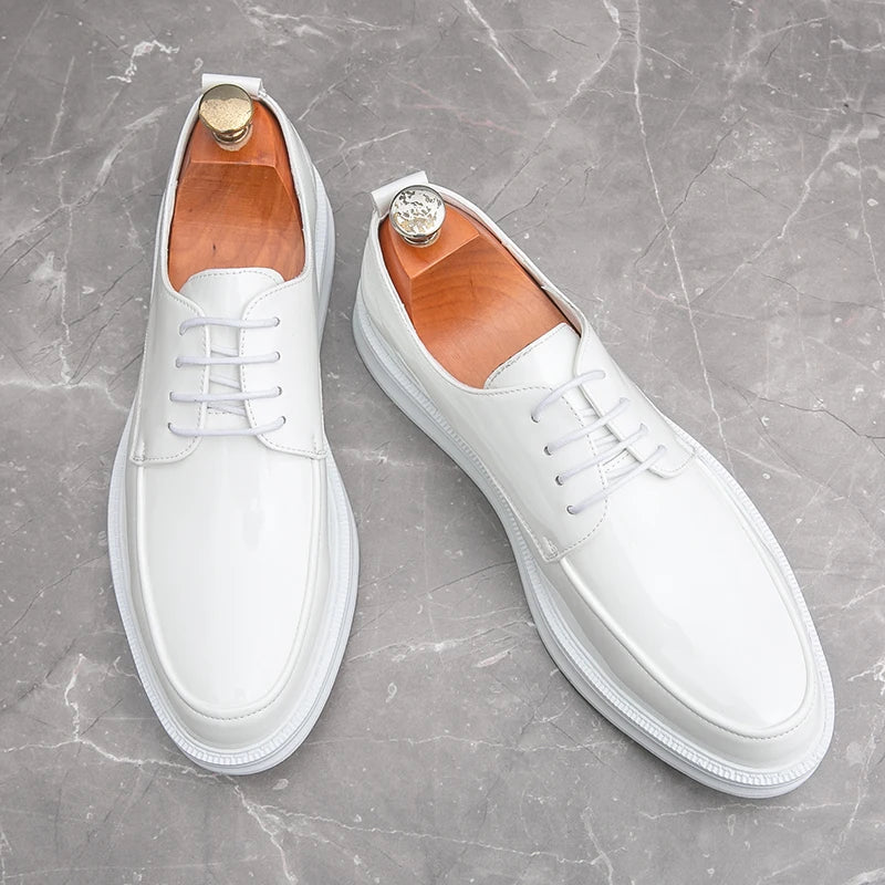 Oxford Cuir Verni Homme Bout Pointu Lacets Bureau & Mariage – CLEVI Paris