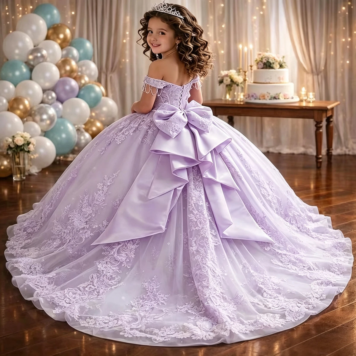 Robe de cérémonie fille en tulle à traîne – CLEVI Paris