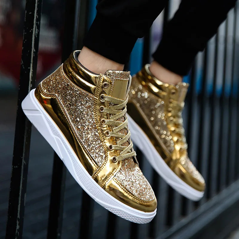 Sneakers Montantes Toile Effet Bling Unisexe Argent Noir Or – CLEVI Paris