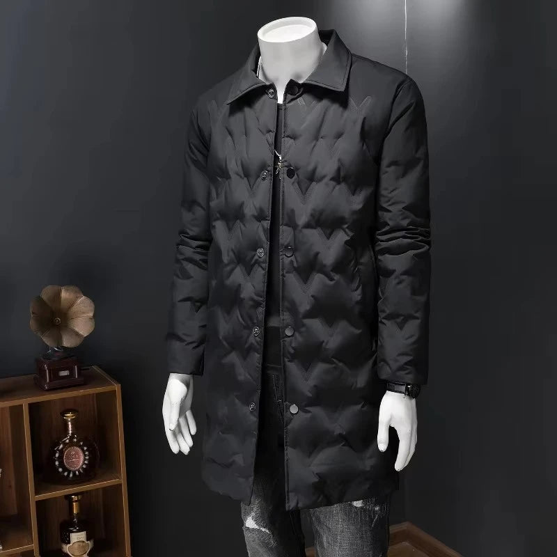 Manteau long homme en duvet à col rabattu – CLEVI Paris