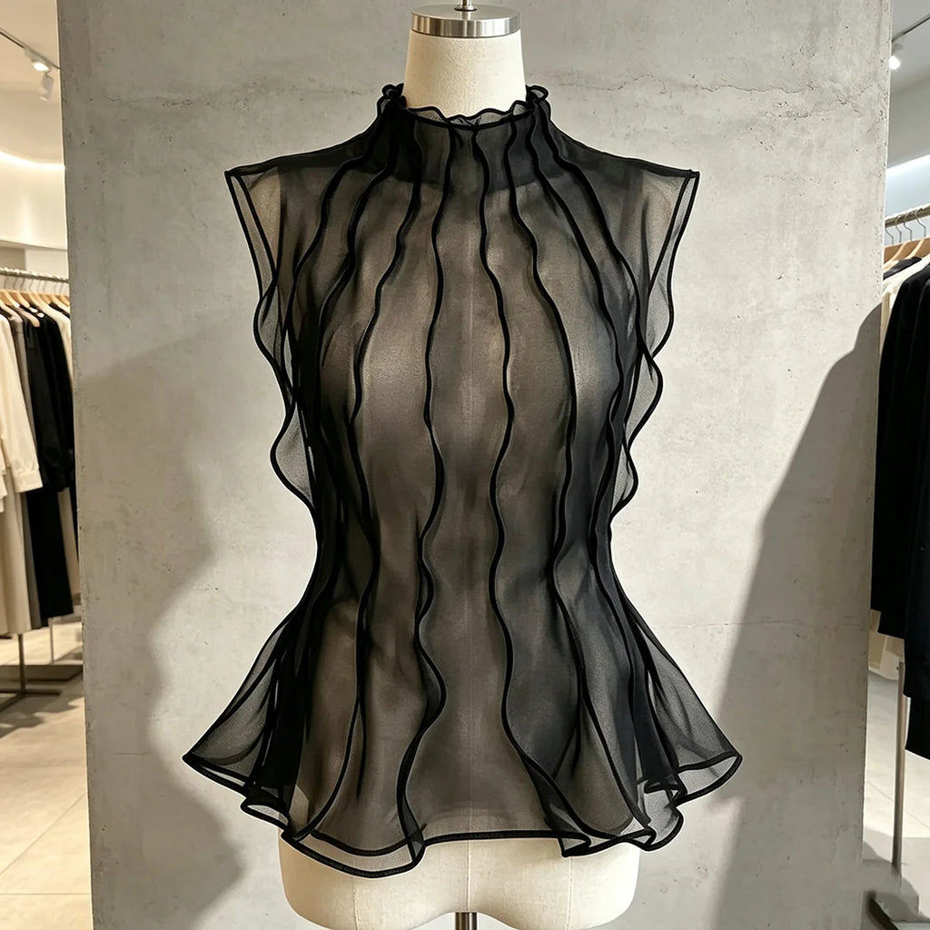 Chemisier sans manches femme maille ondulée – CLEVI Paris