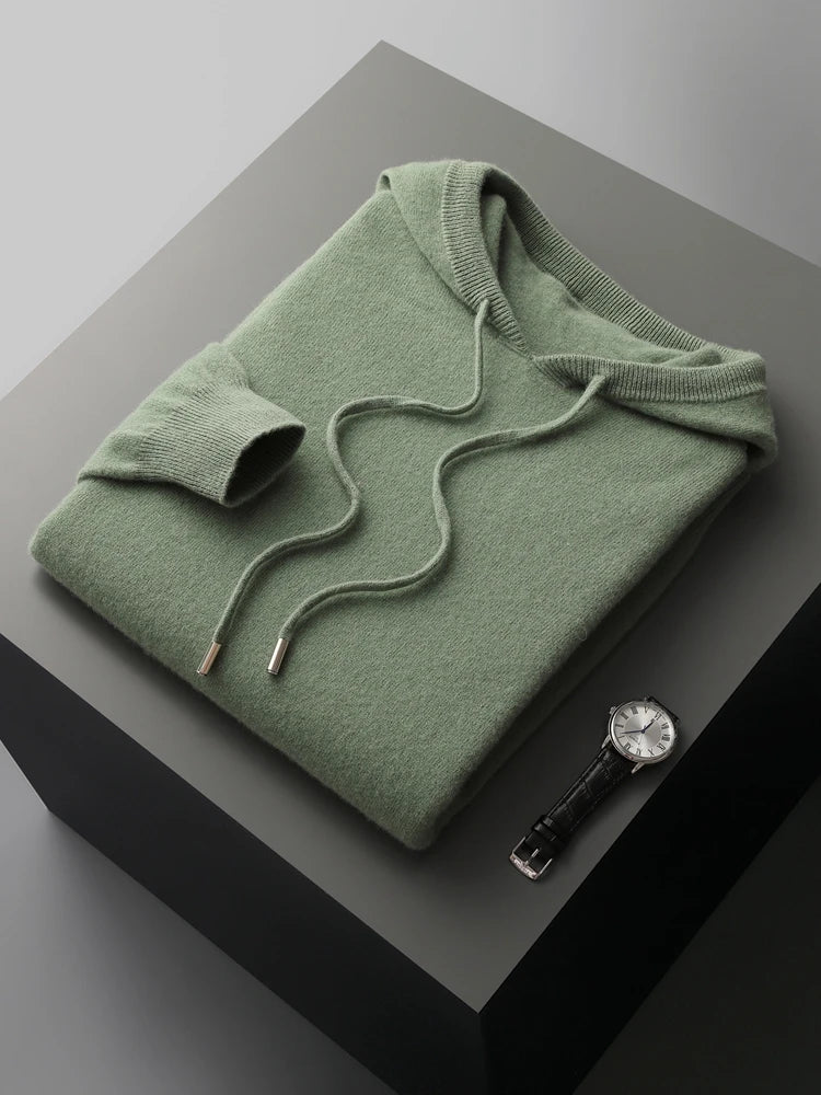 Hoodie Homme 100% Laine Mérinos MVLYFLRT – Col Capuche Tricot Manches Longues – 7 Coloris, S à XXL – CLEVI Paris