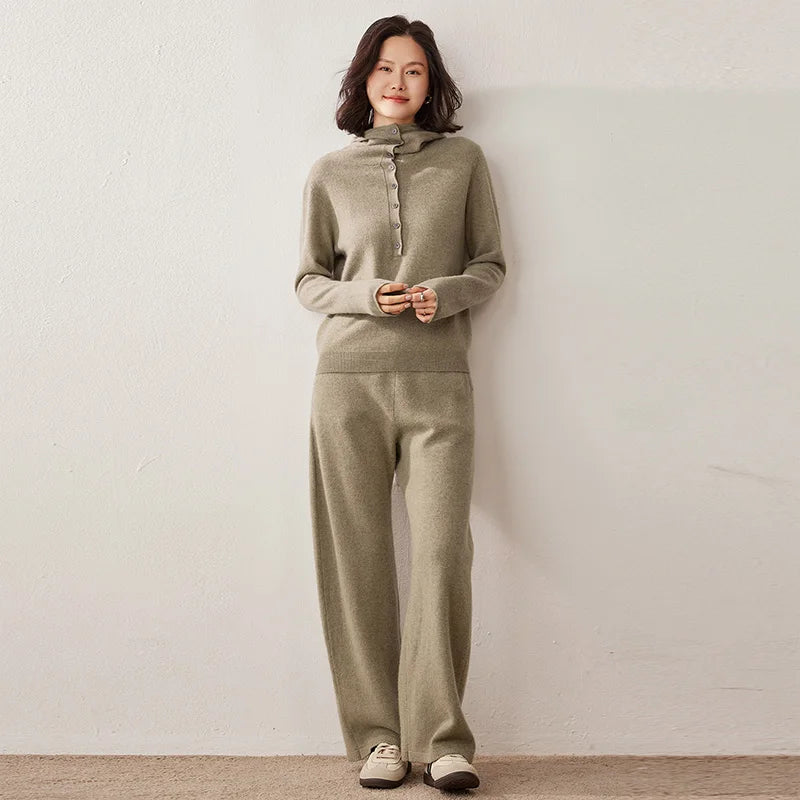 Ensemble pull à capuche et pantalon cachemire – CLEVI Paris